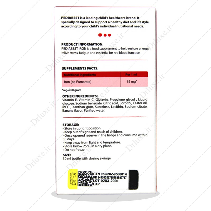 مشخصات، قیمت و خرید قطره آهن پدیابست 30 میلی لیتر - دکتر لوکس