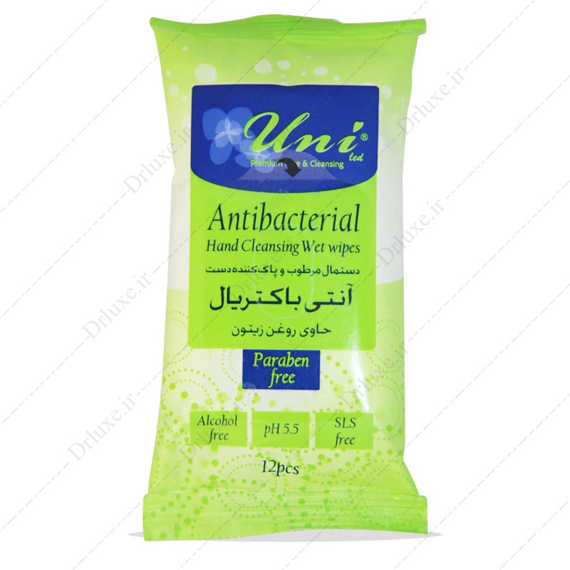 دستمال مرطوب آنتی باکتریال یونی لد حاوی روغن زیتون 12 عدد