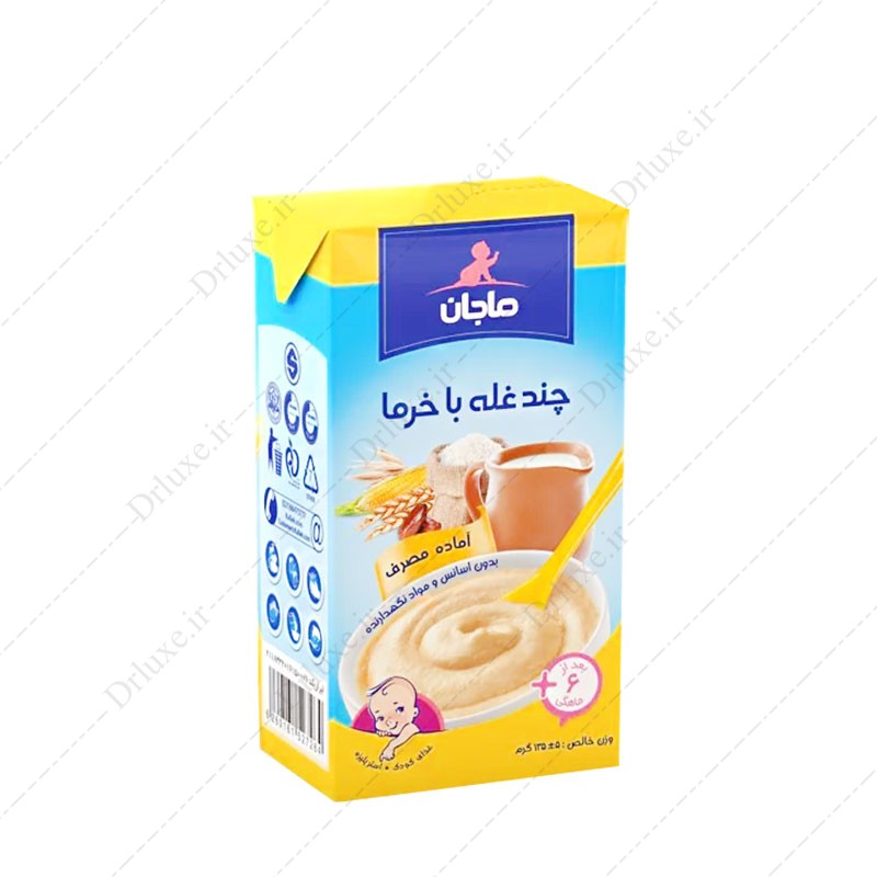 مشخصات، قیمت و خرید غذای کودک چند غله با خرما ماجان کاله 135 گرم - دکتر لوکس