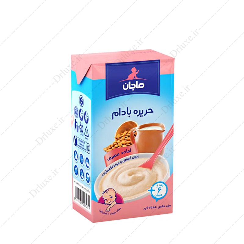 مشخصات، قیمت و خرید غذای کودک حریره بادام ماجان کاله 135 گرم - دکتر لوکس