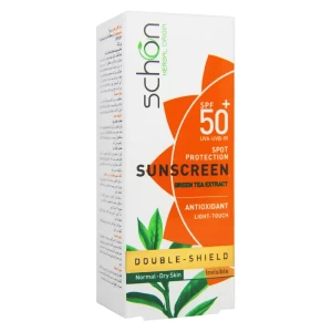 کرم ضدآفتاب دابل شیلد شون SPF50 بی رنگ پوست معمولی و خشک 50 میل