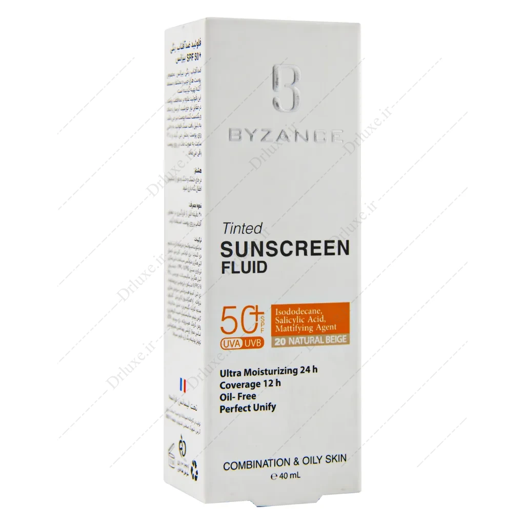 فلوئید ضد آفتاب رنگی بیزانس پوست چرب و مختلط SPF50